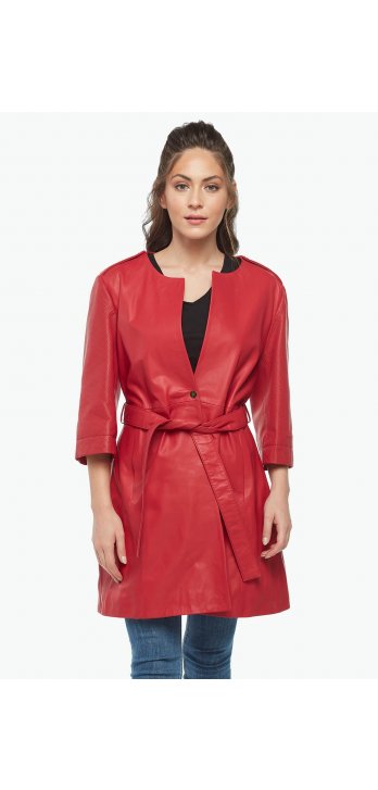Красное женское кожаное пальто Sara