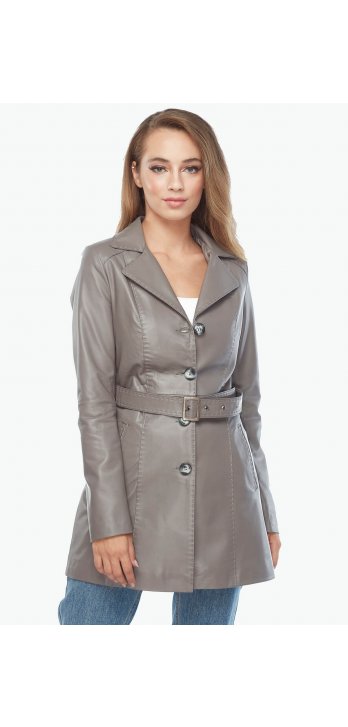 Женское пальто Unecca из натуральной кожи темно-серого цвета